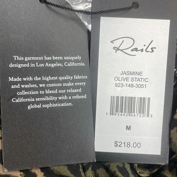 Rails Jasmine Olive Static Womens Printed Smocked Mini Dress Size M